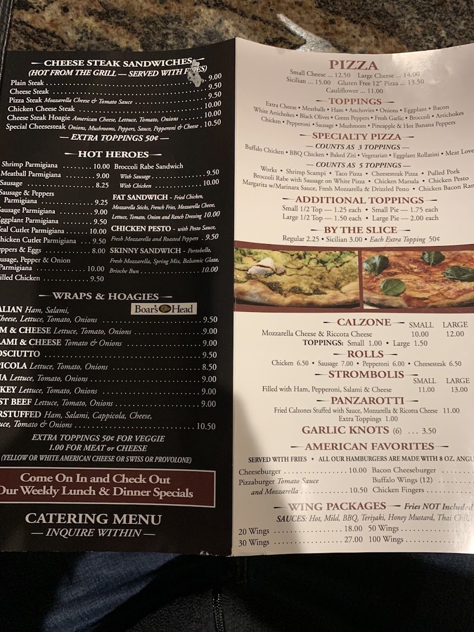 Close-up of Colosseo menu categories.